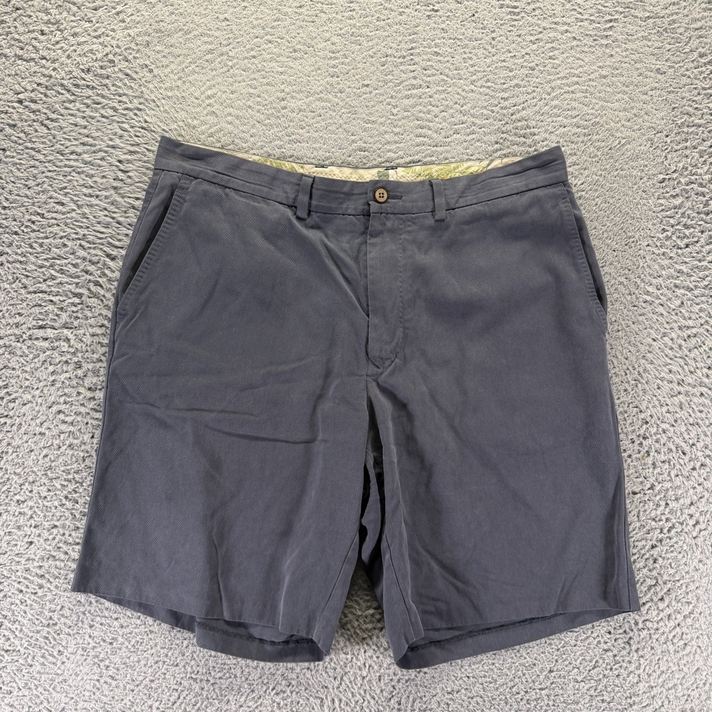 Tommy Bahama Shorts Men's 36 Blue Silk Chino Summer Beach Resortwear Travel